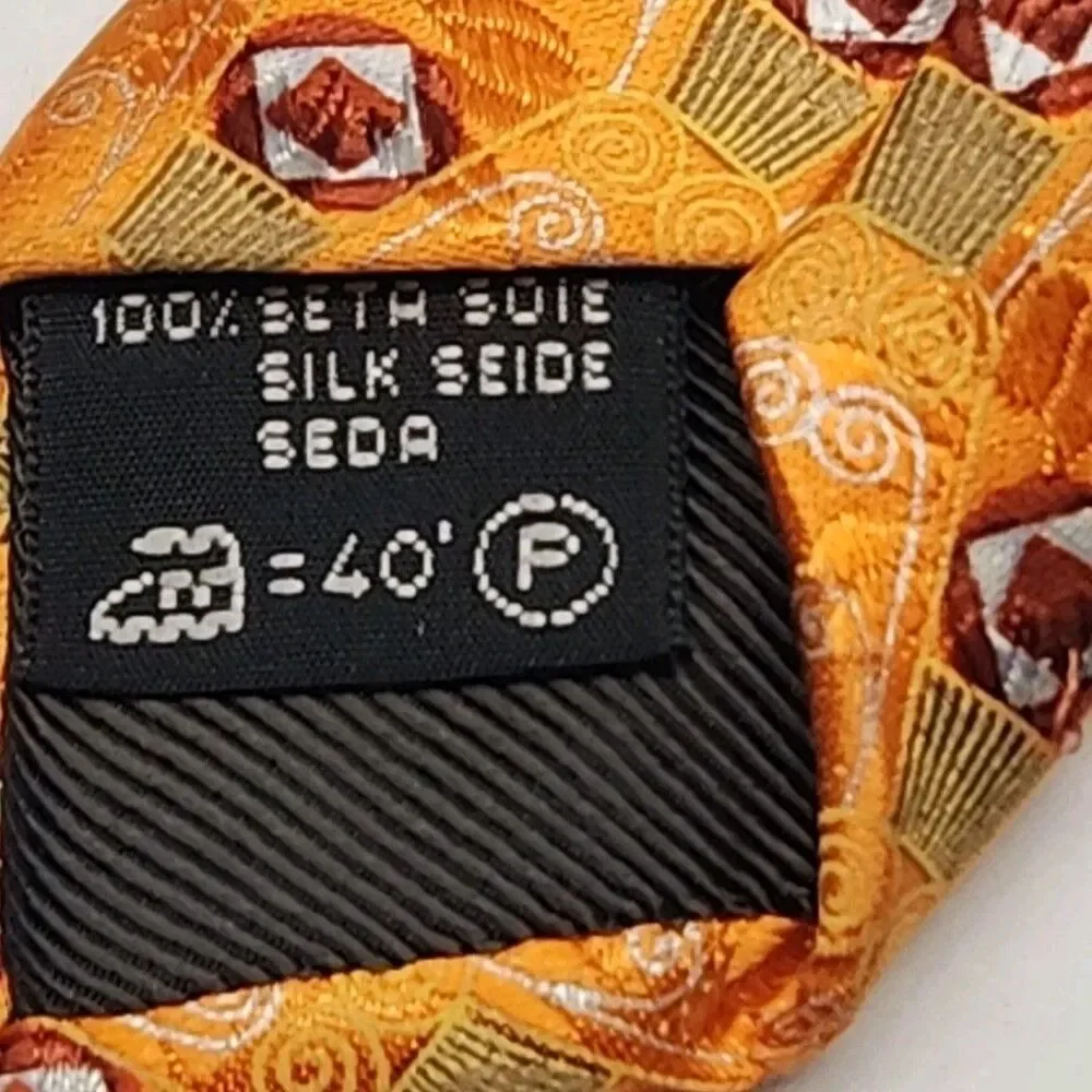 Ermenegildo Zegna Tie Necktie 100% Silk Orange Geometric Print Italy